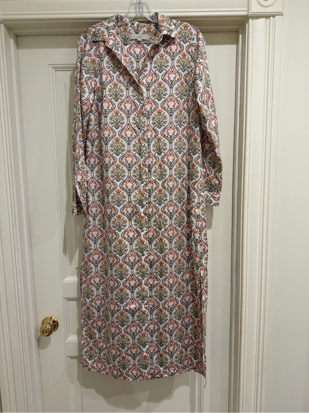 LOFT Floral Print Maxi Shirtdress Button Front Size 0